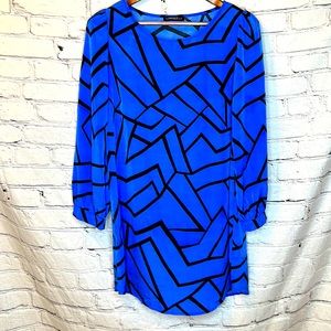 The Vintage Shop Blue Black Long Sleeve Shift Dress Size Large